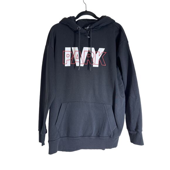 Ivy Park Layered Logo Graphic Hoodie Oversized Sweatshirt Black Sz M Streetwear - Picture 1 of 10